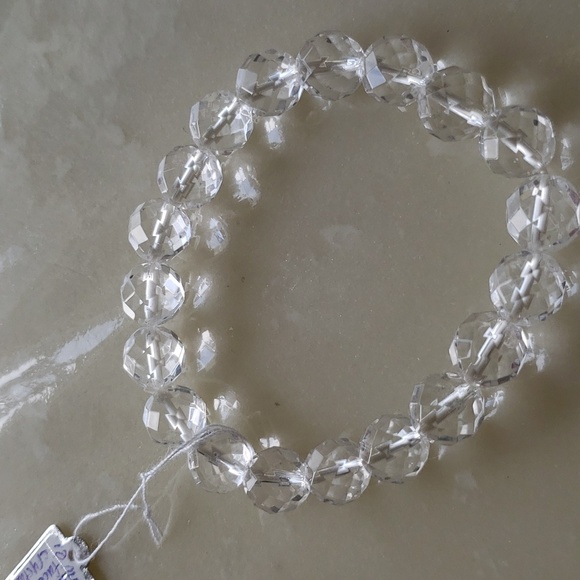 White clear crystal quartz facets blink blink 10mm beads bracelet - Picture 2 of 4